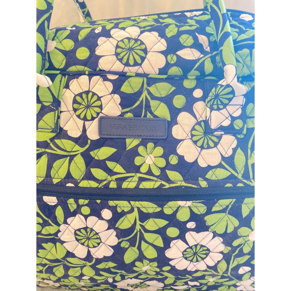 Vera Bradley Quilted Cotton Floral "Lucky You" Green Navy White Travel Weekender - Picture 2 of 8